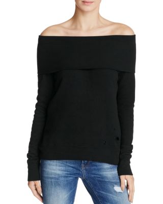 PAM & GELA Destroyed Off-The-Shoulder Sweatshirt