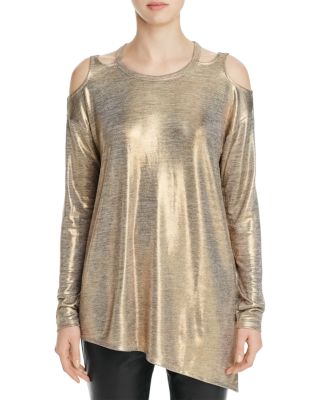 Love Scarlett Double Cold Shoulder Metallic Top