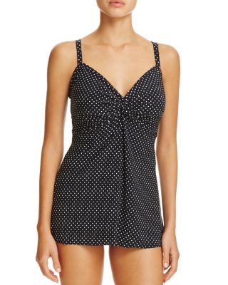 Miraclesuit Pin Point Dotted Tankini Top & Solid Super High Waist Tankini Bottom