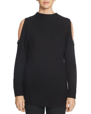 1.STATE Mock Neck Cold Shoulder Ribbed Tunic Sweater