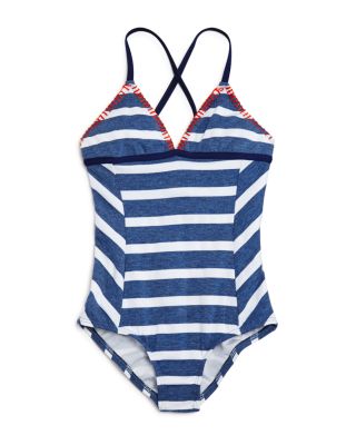 Splendid Girls' Chambray Stripe One Piece Swimsuit - Sizes 7-14