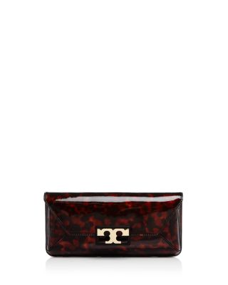 Tory Burch Gigi Tortoise-Print Patent Leather Clutch