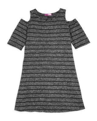 AQUA Girls' Striped Cold Shoulder Knit Dress - Sizes S-XL