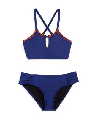 Splendid Girls' Chambray High Neck 2-Piece Swimsuit - Sizes 7-14