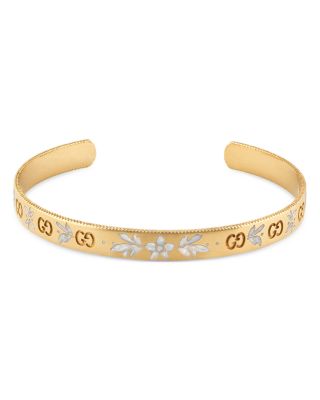 Gucci 18K Yellow Gold and White Mystic Icon Blooms Cuff