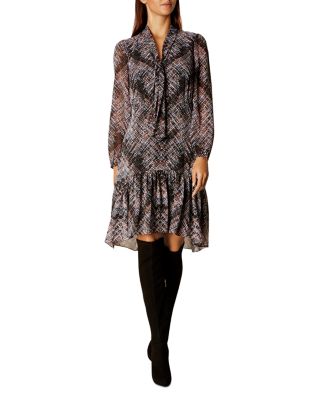 KAREN MILLEN Abstract Plaid Georgette Dress