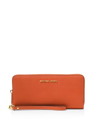 Michael Michael Kors Jet Set Travel Continental Wallet In Orange/gold