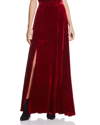Alice And Olivia Alice + Olivia Athena Double-slit Velvet Maxi Skirt In Deep Ruby
