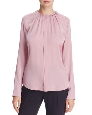 HUGO BOSS BANORA PLEAT NECK SILK BLOUSE 5036343652400