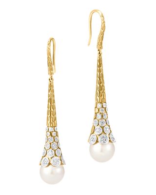 John Hardy John Hardy Dot 18K Yellow Gold Diamond Pavé Earrings with Cultured Freshwater Pearls