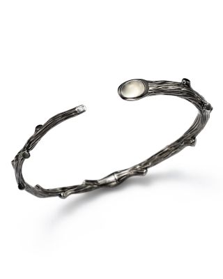 Michael Aram Michael Aram Sterling Silver Black Rhodium Plated Twig Bracelet with Moonstone and Diamond Detail