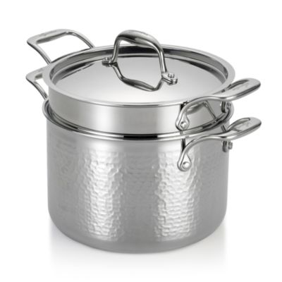 Lagostina Martellata Tri-Ply Stainless Steel 6-Quart Pastaiola Set with Lid and Pasta Insert