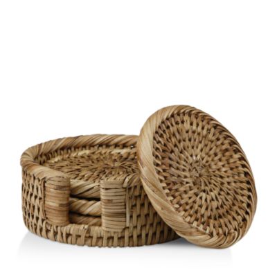 The French Chefs Rattan Round Coasters & Holder, Set of 4