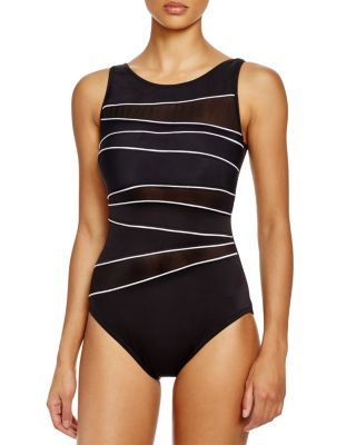 Miraclesuit Network Piped High Neck One Piece Swimsuit