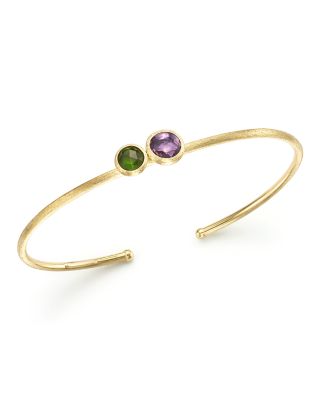 Marco Bicego 18K Yellow Gold Jaipur Skinny Cuff Bracelet with Green Tourmaline and Amethyst