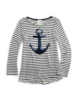 Lily Bleu Girls' Sequined Anchor Textured Striped Tee - Sizes 2-6X