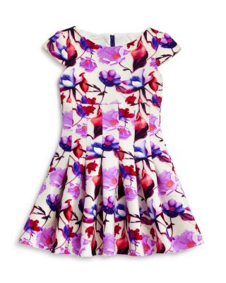 Zoe Girls' Floral Neoprene Pleated Dress - Sizes 7-16