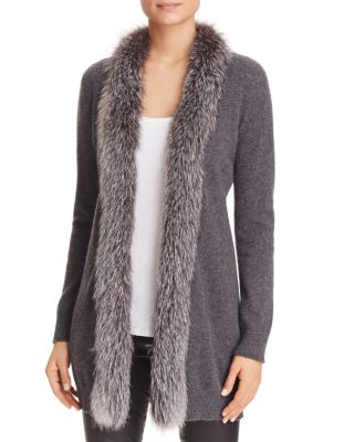 C by Bloomingdale's Fox Fur-Trim Cashmere Cardigan