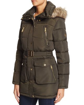 MICHAEL Michael Kors Faux Fur Trim Coat