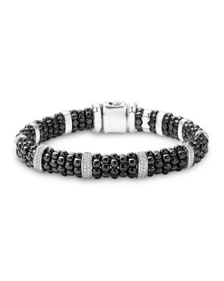 LAGOS Black Caviar Ceramic and Sterling Silver Bracelets with Pavé Diamond Bars