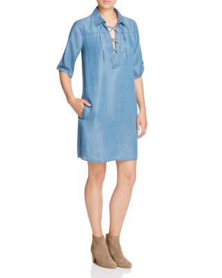 Alison Andrews Lace-Up Chambray Shirt Dress