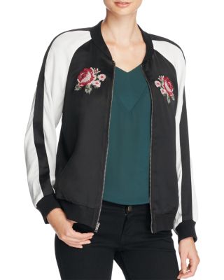 cupcakes and cashmere Rose Embroidered Satin Bomber Jacket