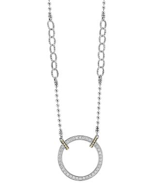 LAGOS 18K Gold and Sterling Silver Enso Circle Pendant Necklace with Diamonds, 16