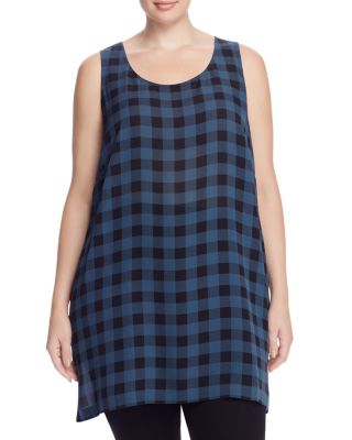 Eileen Fisher Plus Check Silk Scoop Neck Tunic