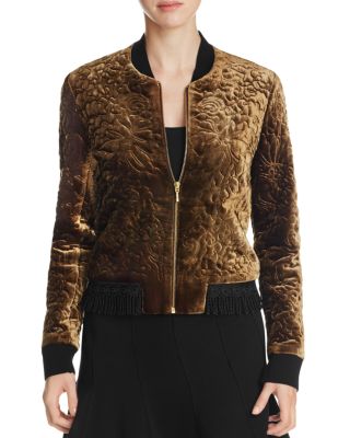 Elie Tahari Brandy Embroidered Velvet Bomber Jacket