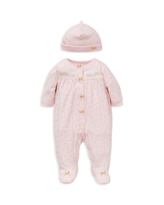 Little Me Infant Girls' Gold Dot Footie & Hat Set - Sizes 3-9 Months