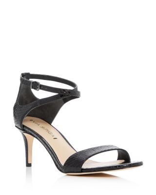 Via Spiga Leesa Snakeskin Ankle Strap Mid Heel Sandals