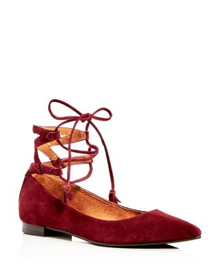 Frye Sienna Ghillie Ankle Tie Pointed Toe Ballet Flats