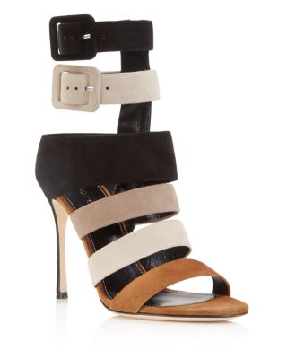 SERGIO ROSSI Zebra Strappy High Heel Sandals,1854888BLACK/BEIGE