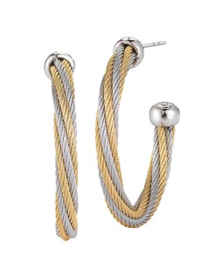 ALOR Two Tone Cable Hoop Earrings