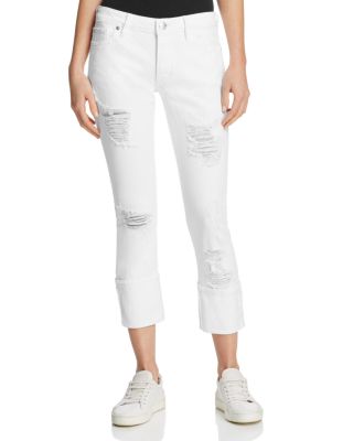 True Religion Liv Relaxed Skinny Jeans in Bright White Destroyed