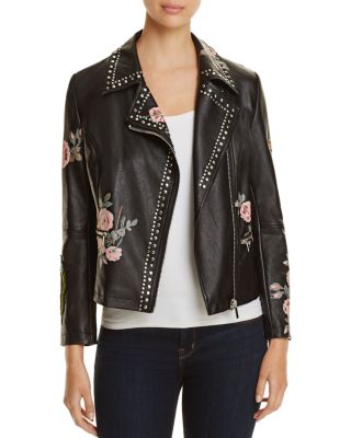 Bagatelle Studded Floral Faux Leather Moto Jacket