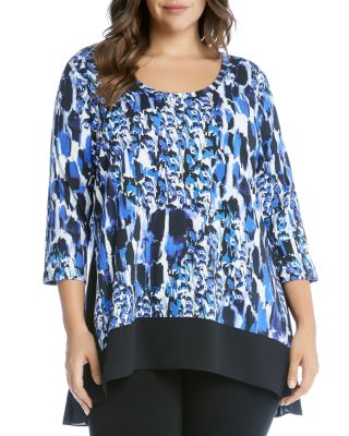 Karen Kane Plus Abstract Print High Low Top