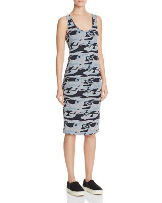 Monrow Shirred Camo Print Dress