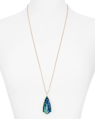 Kendra Scott 'carole' Long Semiprecious Stone Pendant Necklace In Gold/abalone