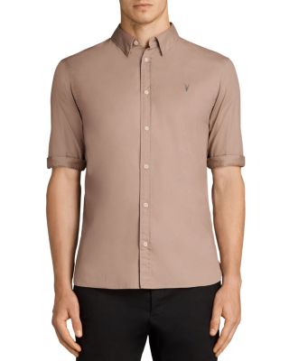 Allsaints Redondo Half Sleeve Slim Fit Button-down Shirt In Mushroom Pink