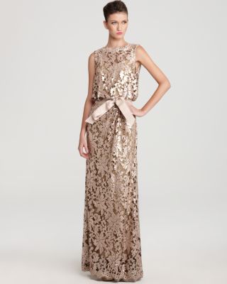 Tadashi Shoji Gown - Waist Tie Sequin Lace | Bloomingdale's