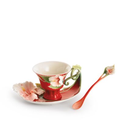 Franz Collection Franz Collection Island Beauty Hibiscus Flower Cup & Saucer with Spoon