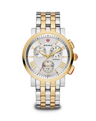 MICHELE Two Tone Sport Sail Watch Head, 42mm & 5-Link Bracelet, 20mm