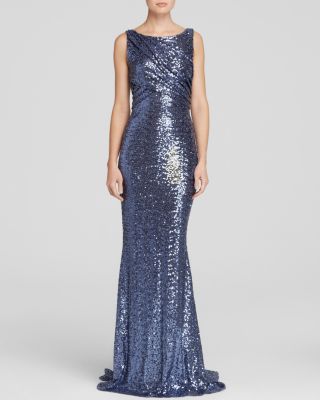 badgley mischka sequin drape back gown
