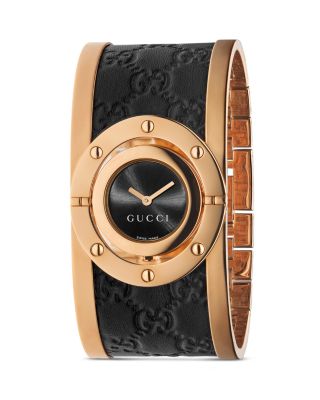 Gucci Twirl Black Leather Bngle Watch, 23.5mm