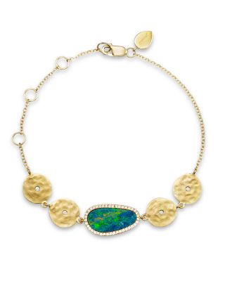 Meira T Meira T 14K Yellow Gold Opal Disc Bracelet with Diamonds