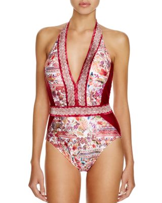 Gottex Shiraz Deep V-Neck Halter One Piece Swimsuit