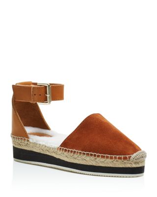 See by Chloé Glyn Leather and Shearling Platform Espadrilles