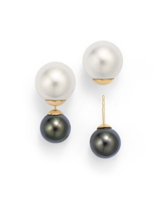 Tara Pearls 14K Yellow Gold Natural Color Tahitian and White South Sea Cultured Pearl Front-Back Stud Earrings