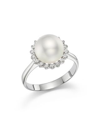 Tara Pearls 14K White Gold Natural Color White South Sea Cultured Pearl and Diamond Ring